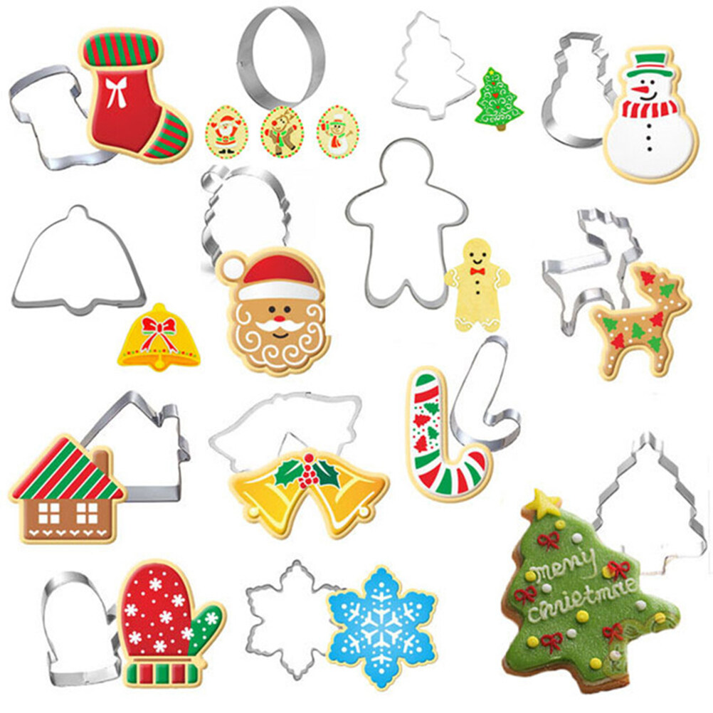 14pcs Christmas Stainless Steel Cookie Cutters Shaping Cutters for Biscuit Muffin Cake Chocolate
